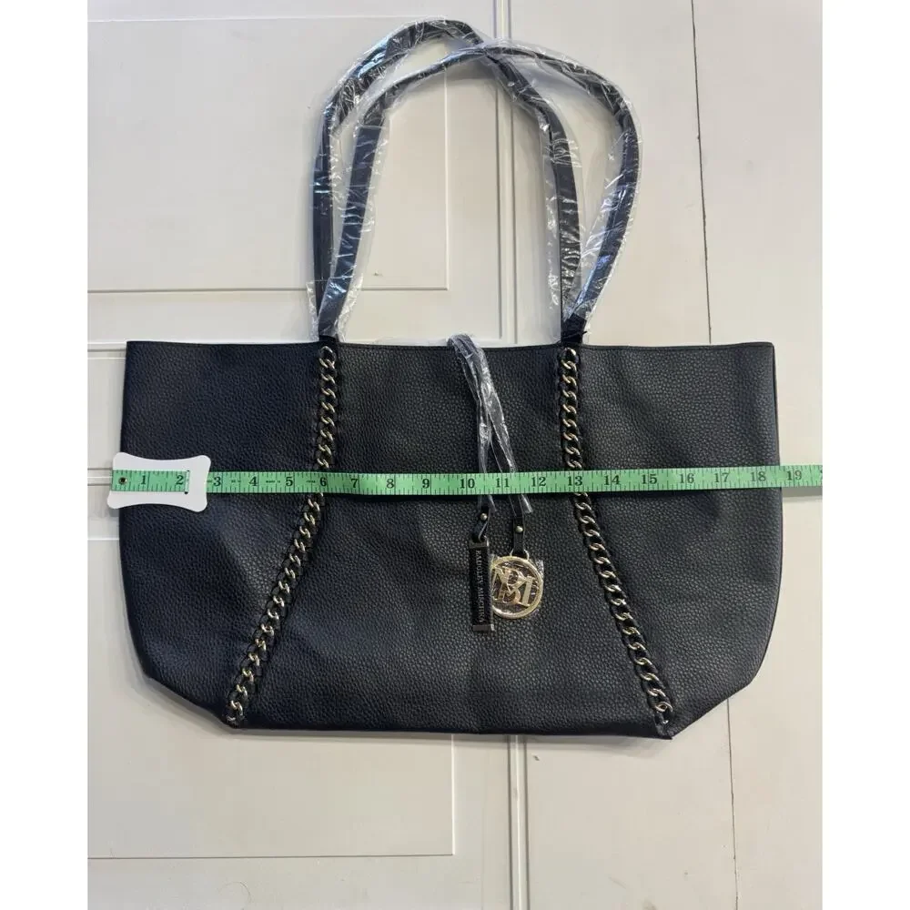 Badgley Mischka Black Chain Link Vegan Leather Large Tote Charms NWT $139 - Picture 3 of 5